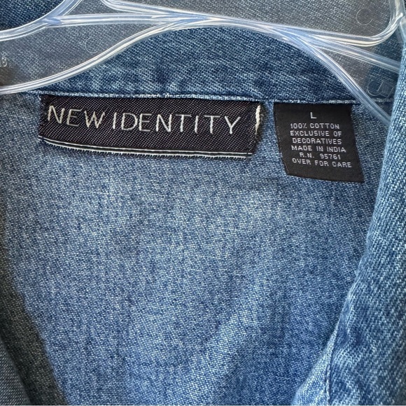 VTG New Identity Blue Denim Jean Jacket Embroidered Floral Cotton L - Picture 5 of 6